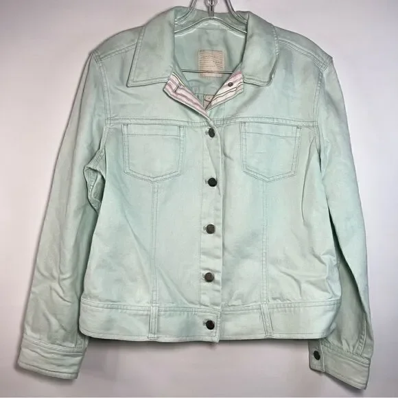 J. Jill Cotton Blend Seafoam Green Button Down Jacket M - Picture 2 of 8